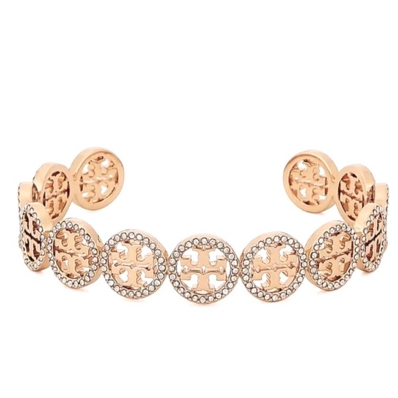 Tory Burch Gold Miller crystal pave Logo cuff Bracelet - Picture 1 of 9